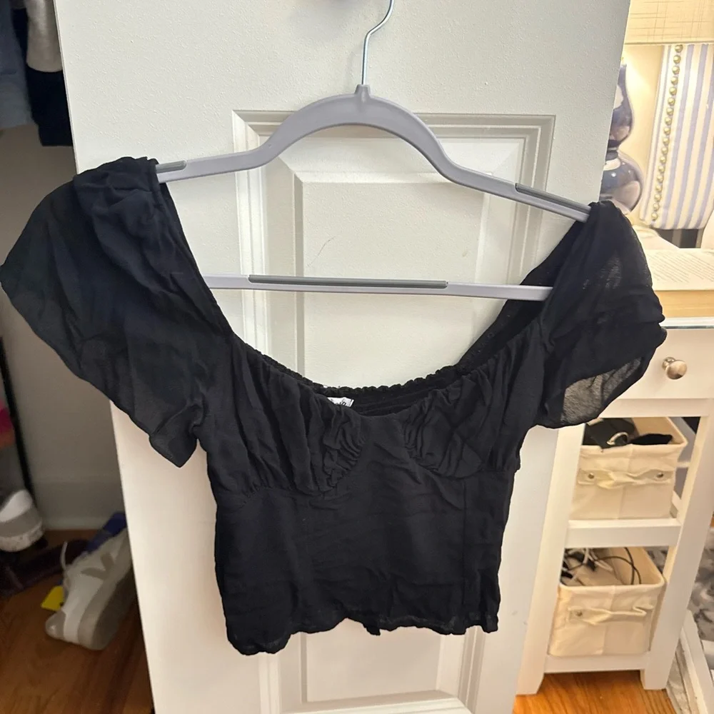 Reformation Black Puff Sleeve Crop Top